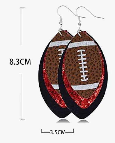 Glitter Leather Football Lightweight Earrings