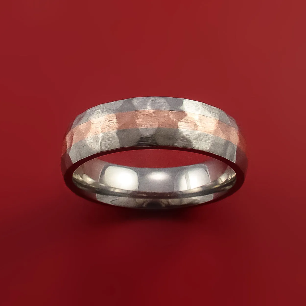 Hammered Titanium Ring with Copper Inlay Custom Made Band