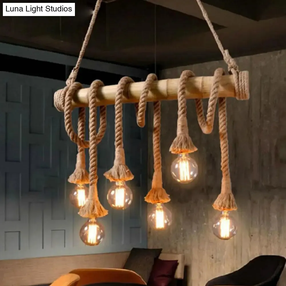 Hemp Rope Pendant Lamp - Industrial Style Beige - Linear over Island Lighting