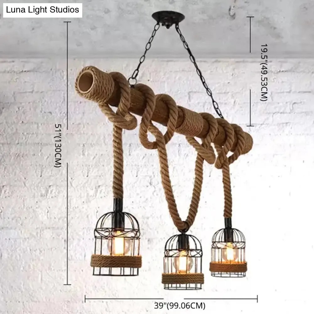 Hemp Rope Pendant Lamp - Industrial Style Beige - Linear over Island Lighting