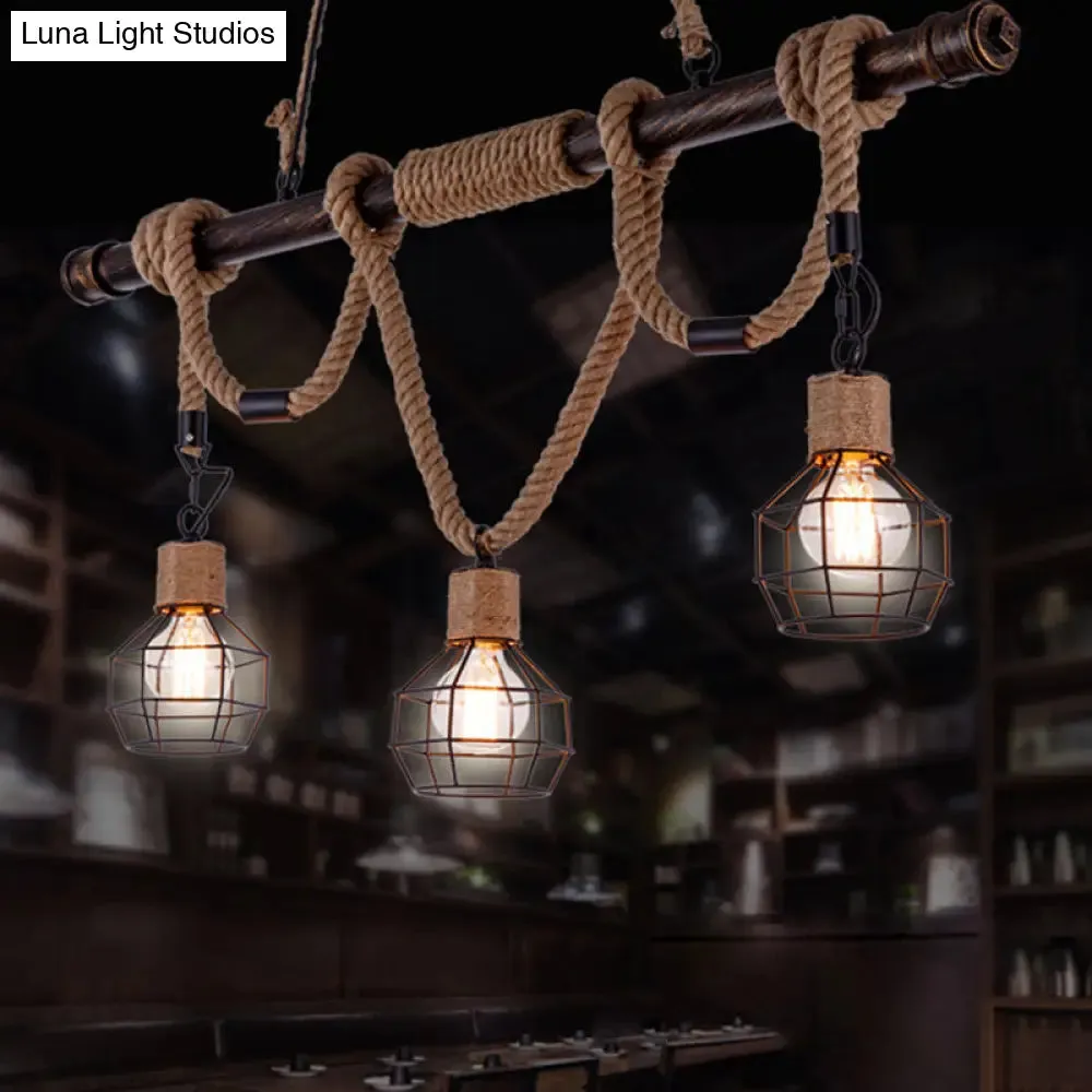 Hemp Rope Pendant Lamp - Industrial Style Beige - Linear over Island Lighting