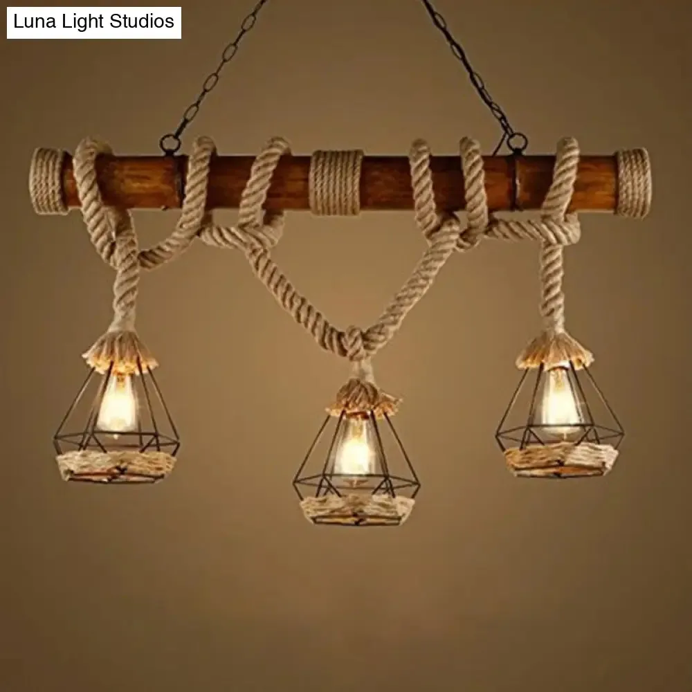 Hemp Rope Pendant Lamp - Industrial Style Beige - Linear over Island Lighting