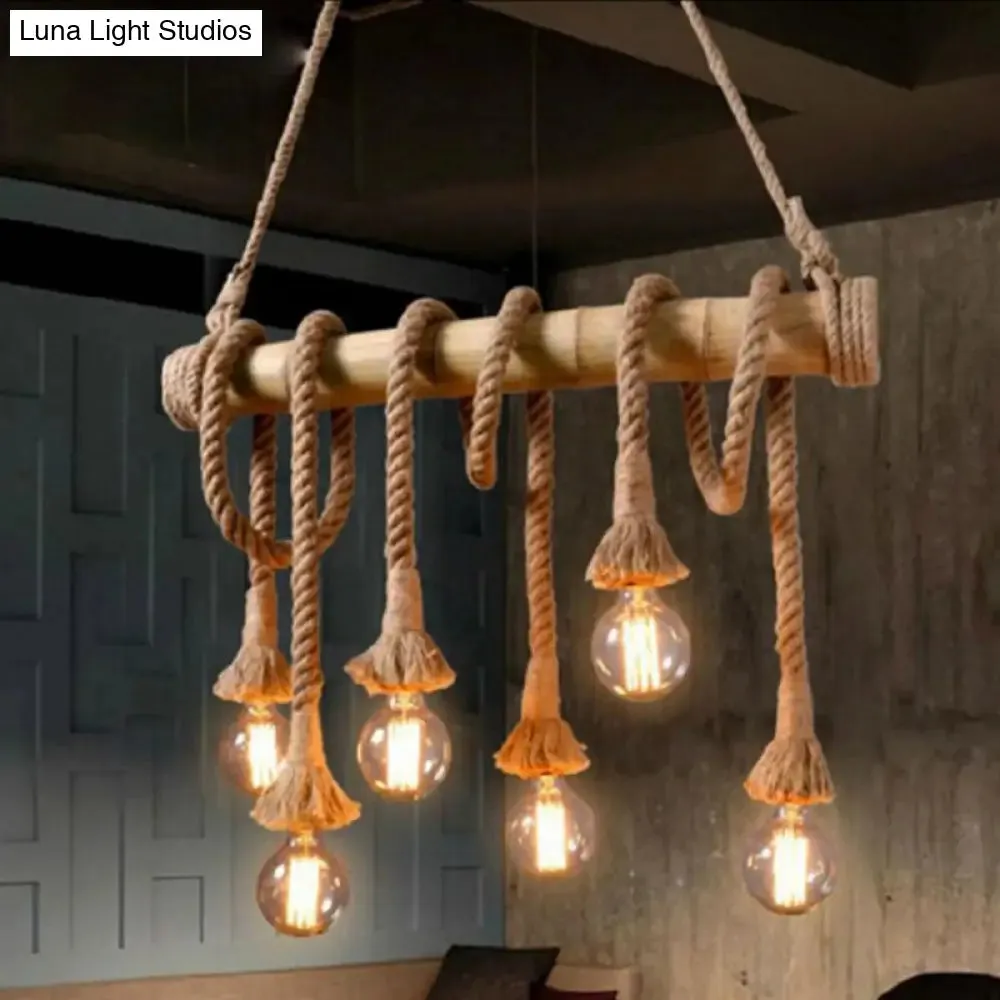 Hemp Rope Pendant Lamp - Industrial Style Beige - Linear over Island Lighting