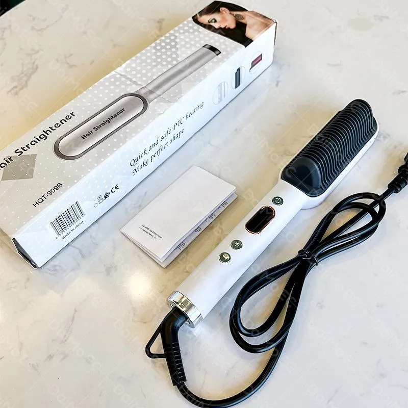 Home Use Professional Electric Flat Iron LCD Display Fast Ceramic Multi-function Hair Straightening Brush Hot Air Brush Hair Straightener Comb with LED