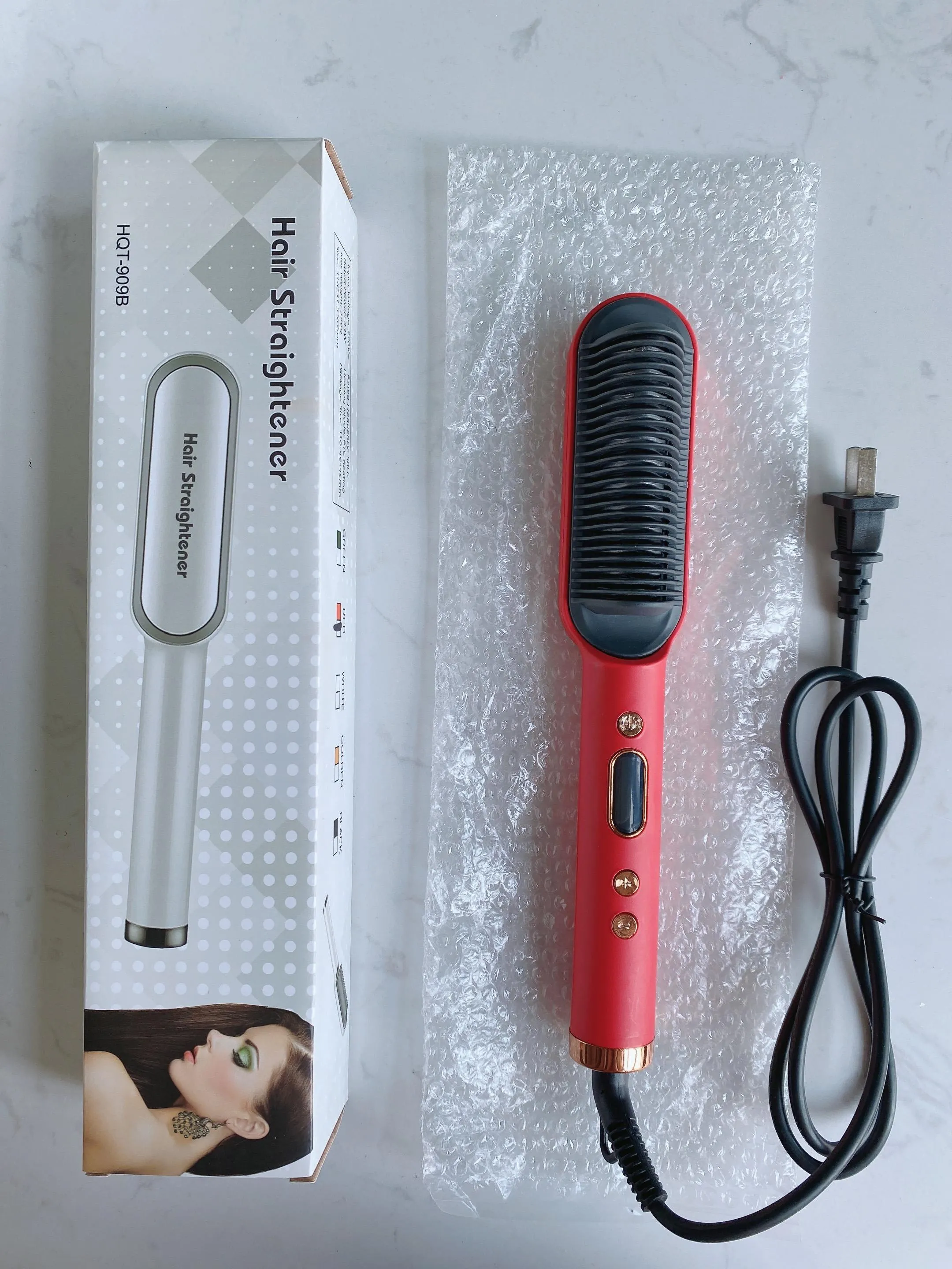 Home Use Professional Electric Flat Iron LCD Display Fast Ceramic Multi-function Hair Straightening Brush Hot Air Brush Hair Straightener Comb with LED