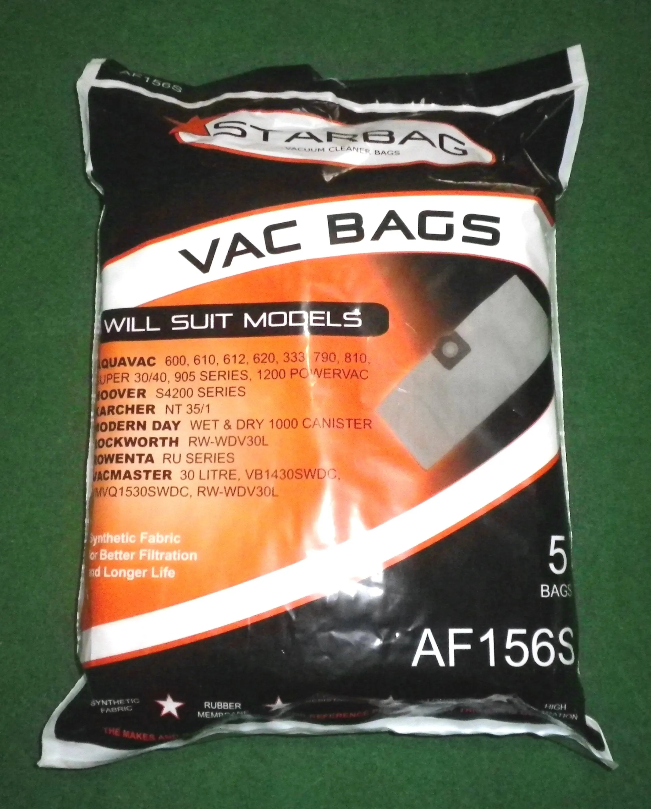 Hoover, Aquavac, Rowenta Synthetic Vacuum Cleaner Bags (Pkt 5) - Part No. AF156S