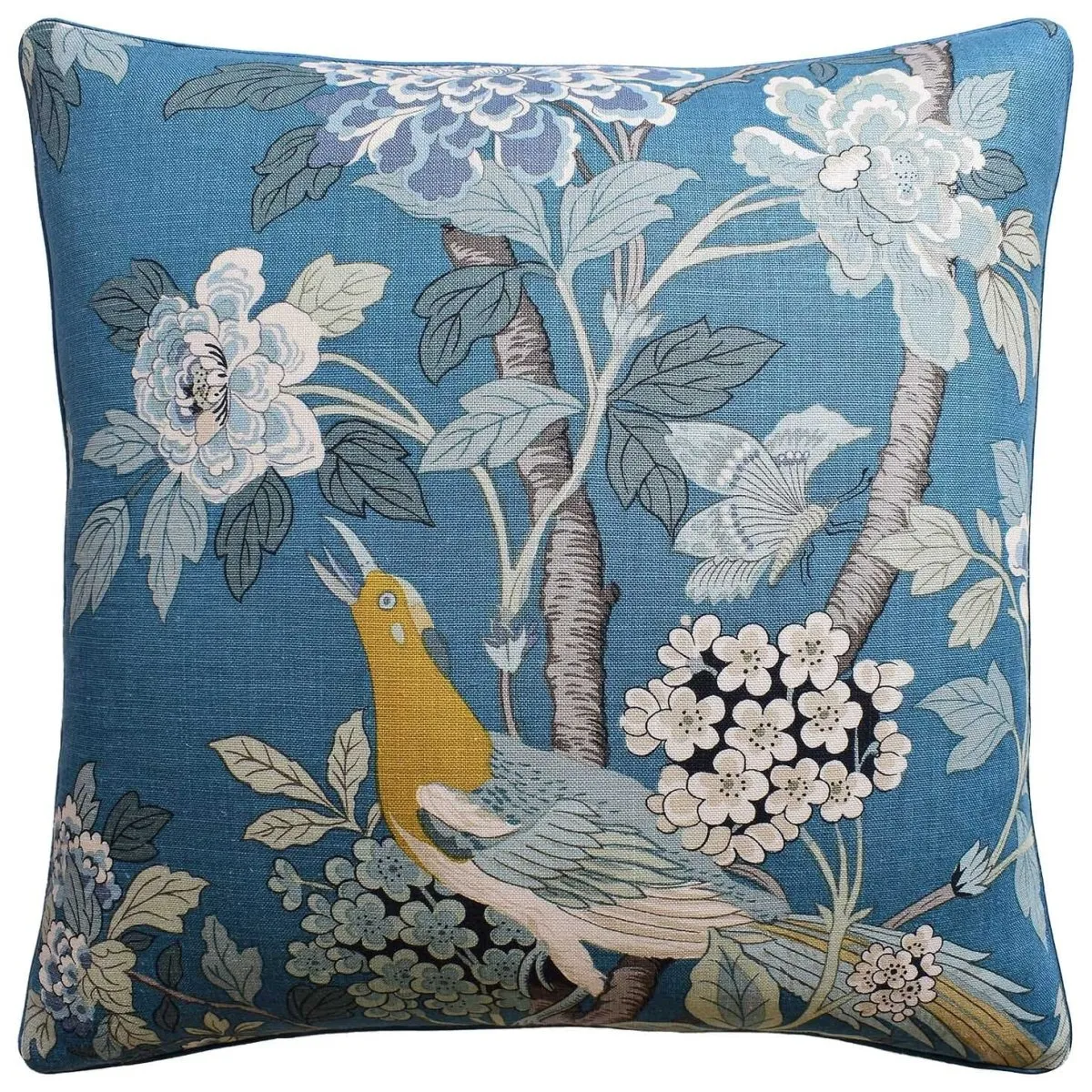 Hydrangea Bird Teal Decorative Pillow Ryan Studio