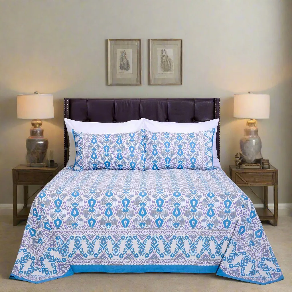 Ikkat Alfas Blue Cotton Bedsheet