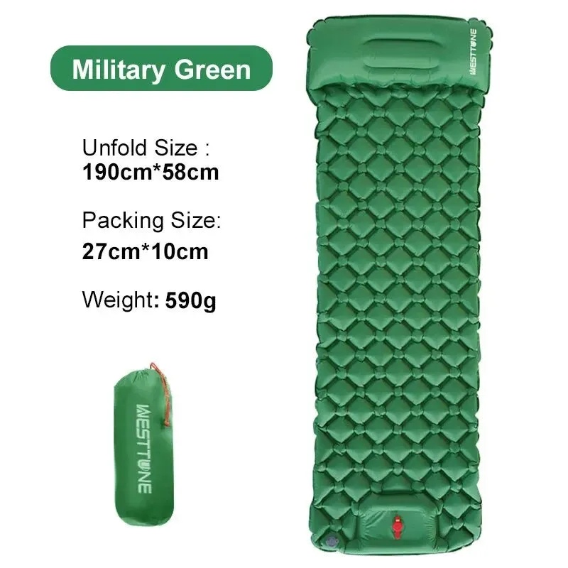 Inflatable Ultralight Outdoor Sleeping Pad with Built-in Pump