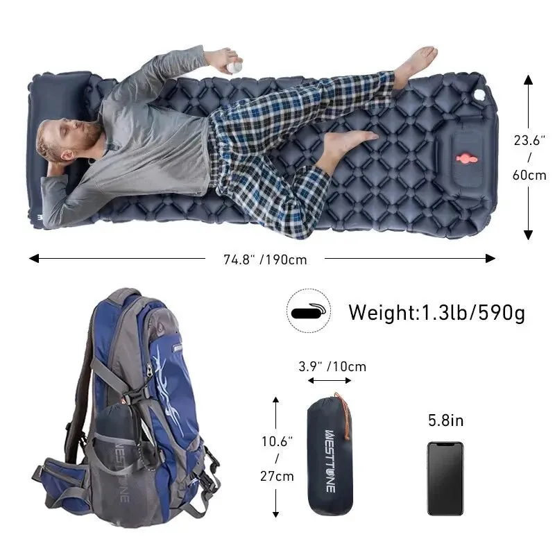 Inflatable Ultralight Outdoor Sleeping Pad with Built-in Pump