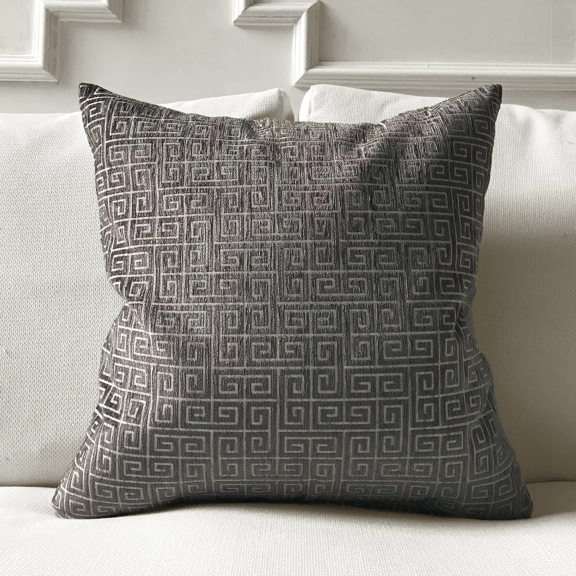 Iron Greek Key Velvet Throw Pillow Cover 20x20