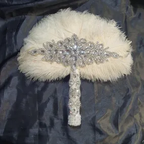 Ivory Feather Fan, Brides wedding bouquet fan style 1920's event - any colour as custom made by Crystal wedding uk