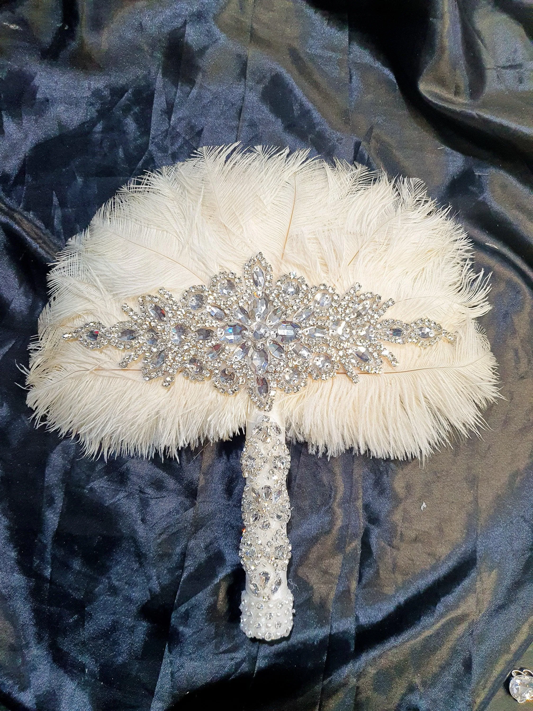 Ivory Feather Fan, Brides wedding bouquet fan style 1920's event - any colour as custom made by Crystal wedding uk