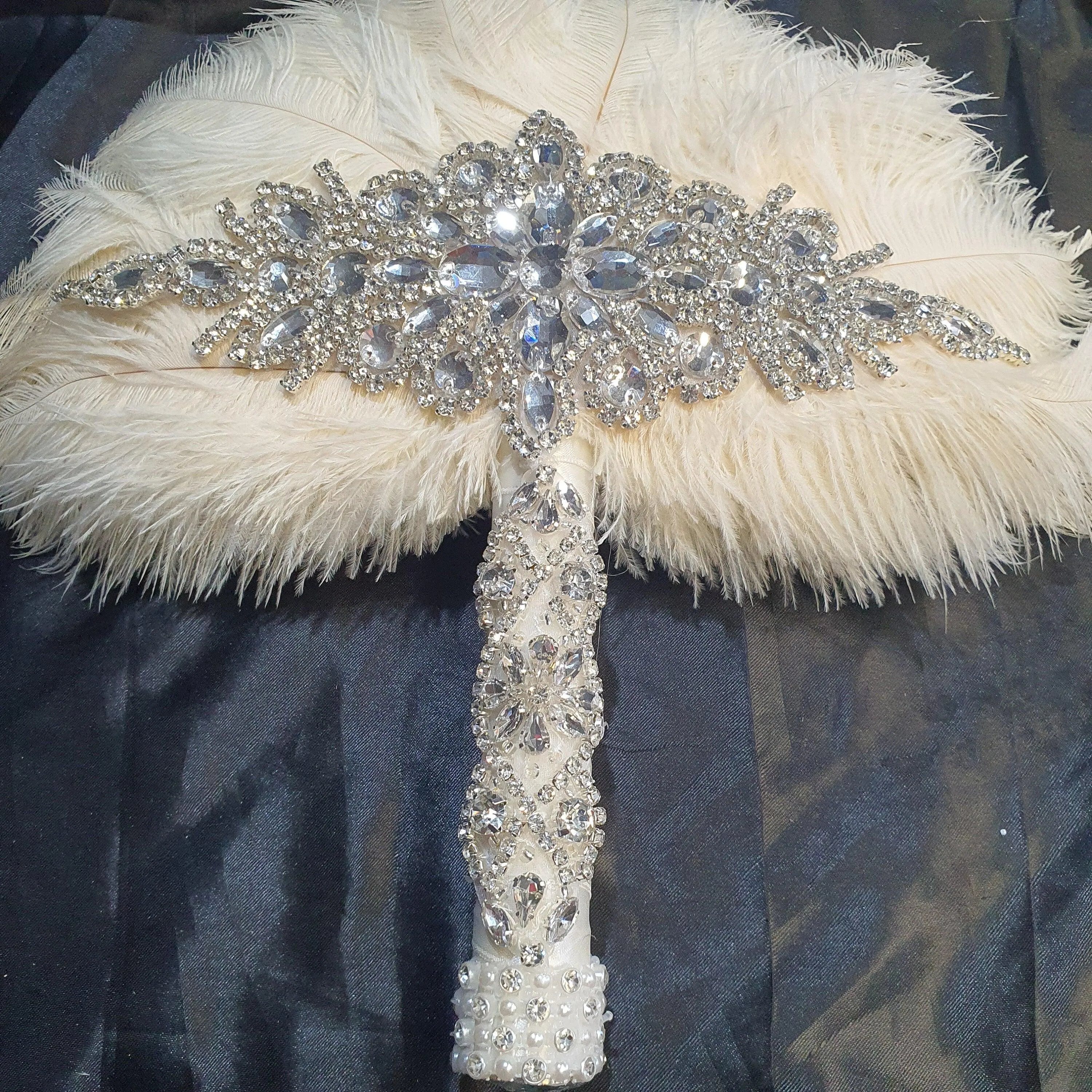 Ivory Feather Fan, Brides wedding bouquet fan style 1920's event - any colour as custom made by Crystal wedding uk