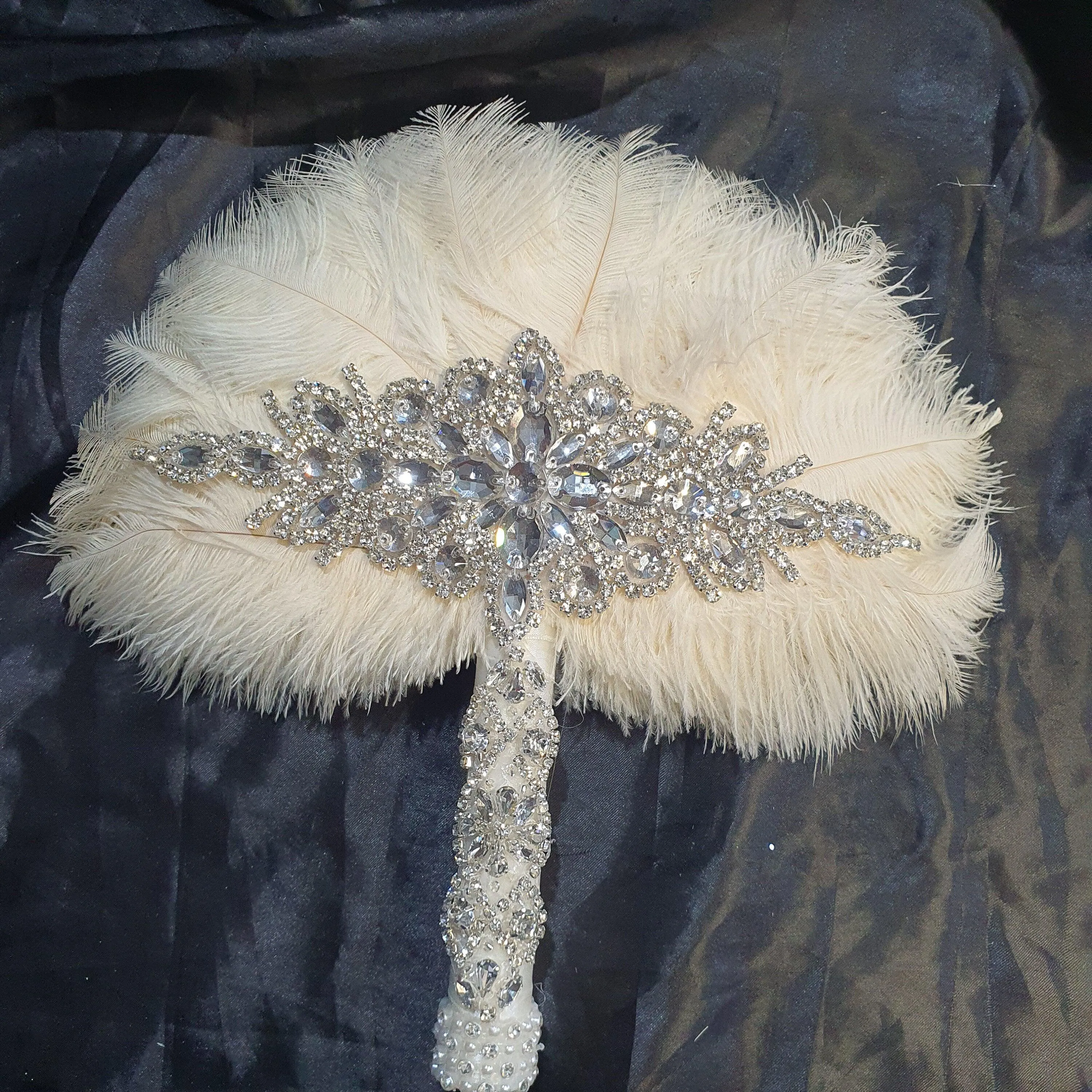 Ivory Feather Fan, Brides wedding bouquet fan style 1920's event - any colour as custom made by Crystal wedding uk