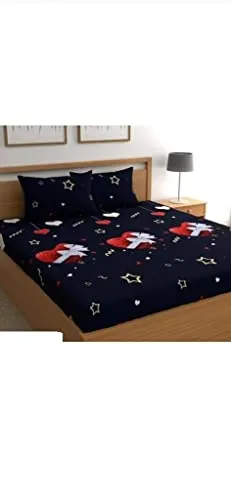 K.A. Home Furnishing 160 Tc Double Bedsheet for Double Bed - Polycotton Printed Flatsheet for Bedroom - Queen Size Double Bed Sheet with 2 Pillow Covers (90 X 90 Inch, Multi_17)