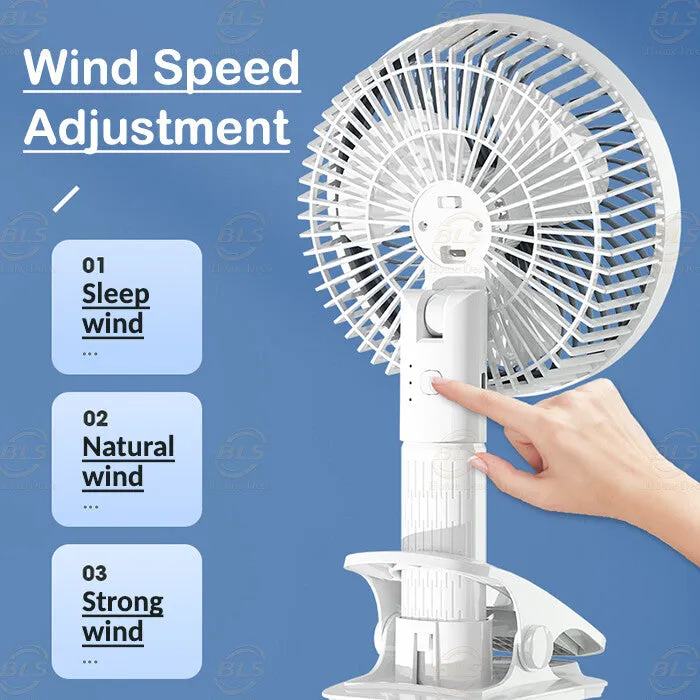 Kawachi 3-Speed 360° Rotating USB Rechargeable Wireless Electric Portable Clip Fan Handy Camping Desktop Office Table Cooling Fan- KAWY-7-White