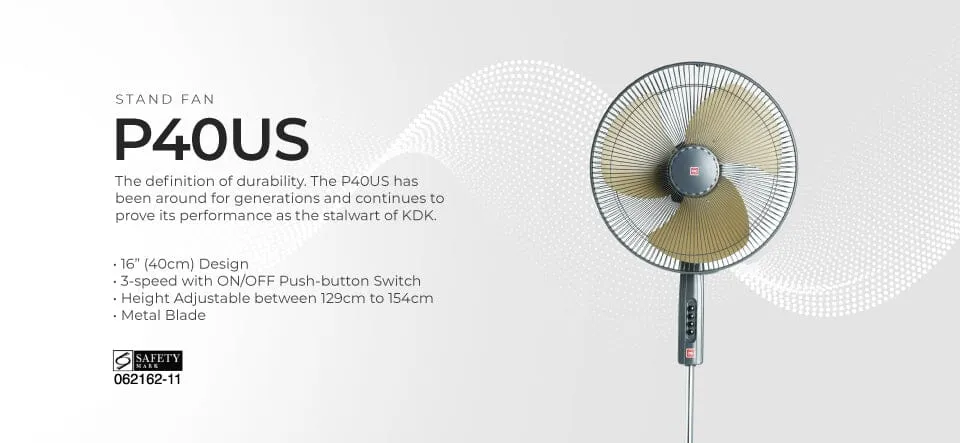 KDK P40US 16" 40cm Stand Fan (CH, WH, GL)