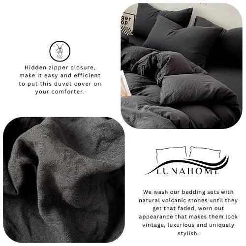 King size 6 Pieces bedding Set, Washable Cotton Black Color.