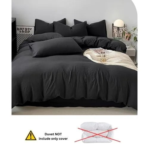 King size 6 Pieces bedding Set, Washable Cotton Black Color.