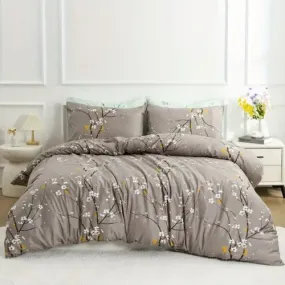 King Size 6 pieces, duvet cover set, plum blossom branch flower design.