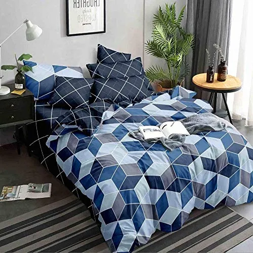 Kuber Industries Glace Cotton Geometric Design Double Bedsheet with 2 Pillow Covers (CTKTC33173, Blue, Standard)