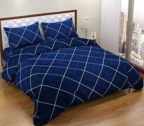 Kuber Industries Glace Cotton Geometric Design Double Bedsheet with 2 Pillow Covers (CTKTC33173, Blue, Standard)