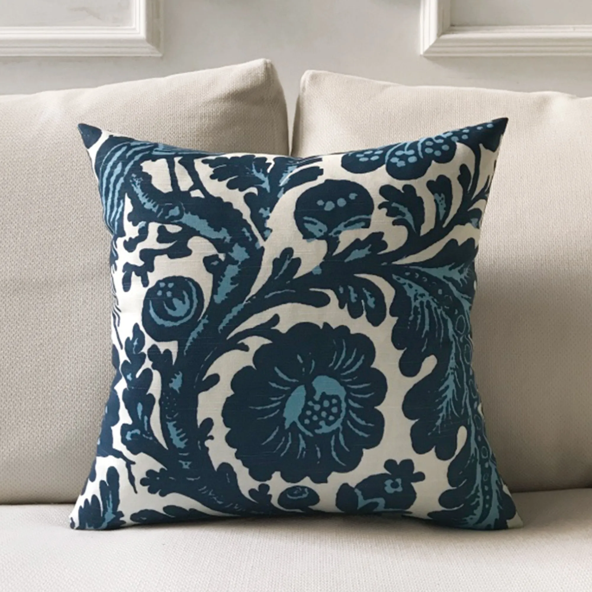 Lapis Floral Botanical Throw Pillow Cover 16x16