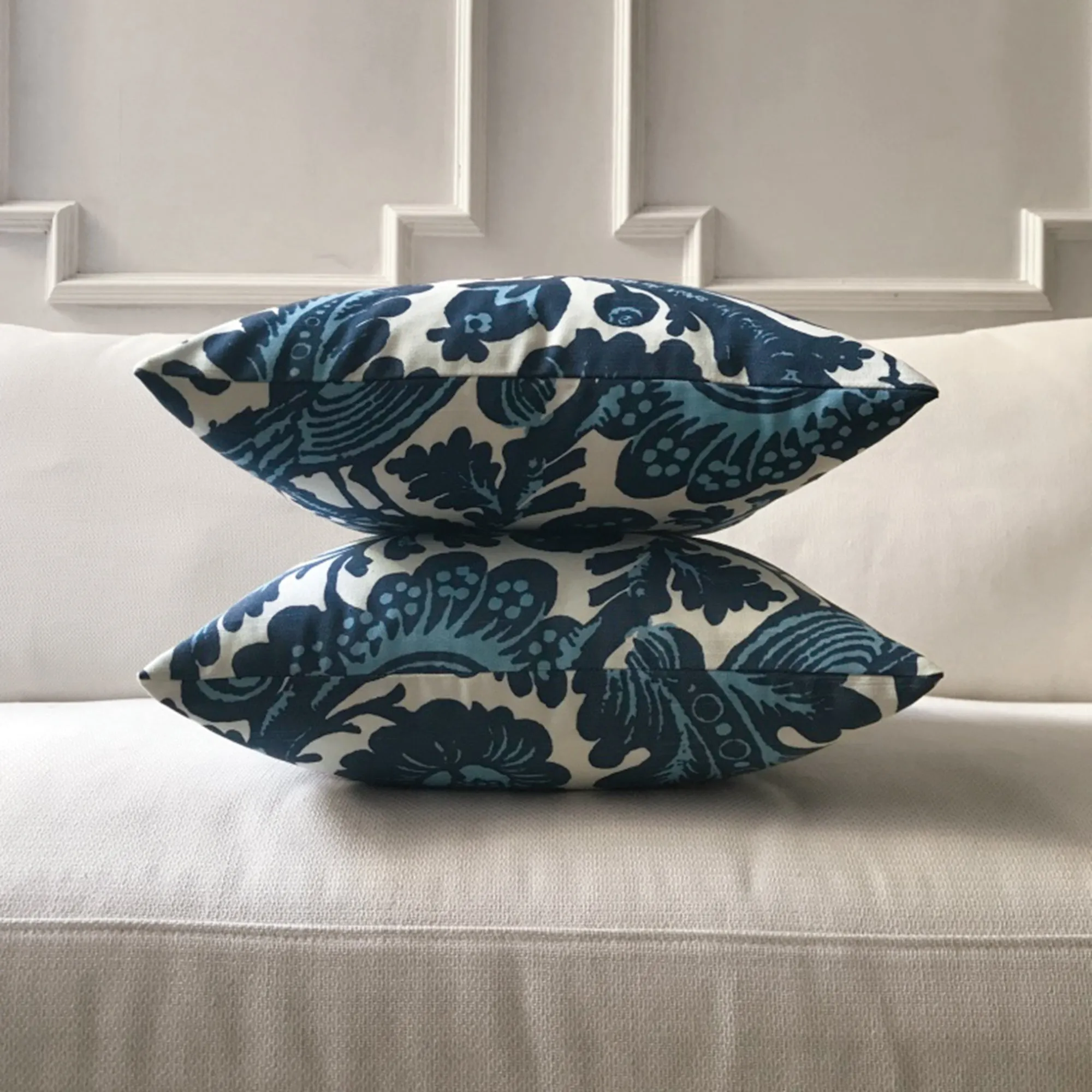 Lapis Floral Botanical Throw Pillow Cover 16x16