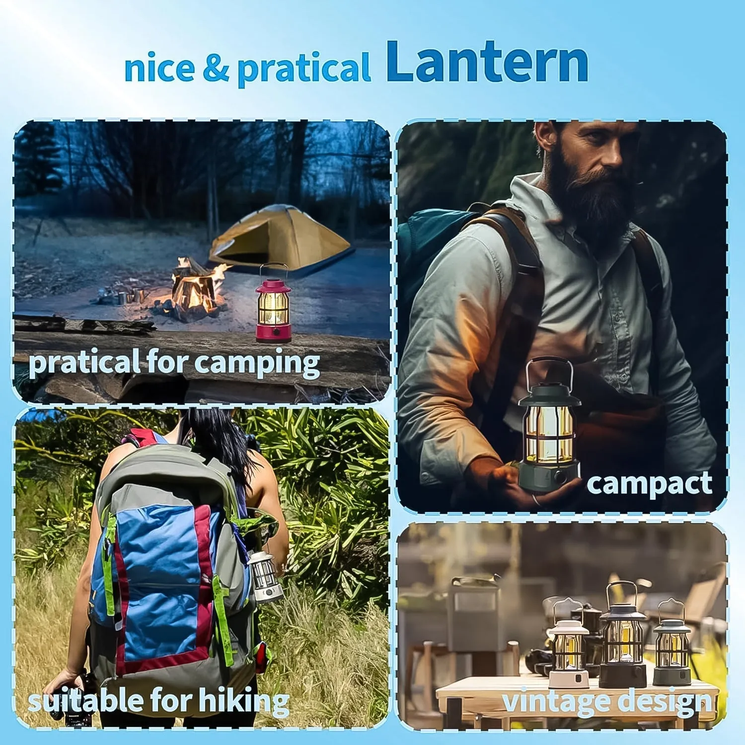 LED Camping Lante Light Retro Style Lighting Battery Type-c Rechargeable (1 Pc)