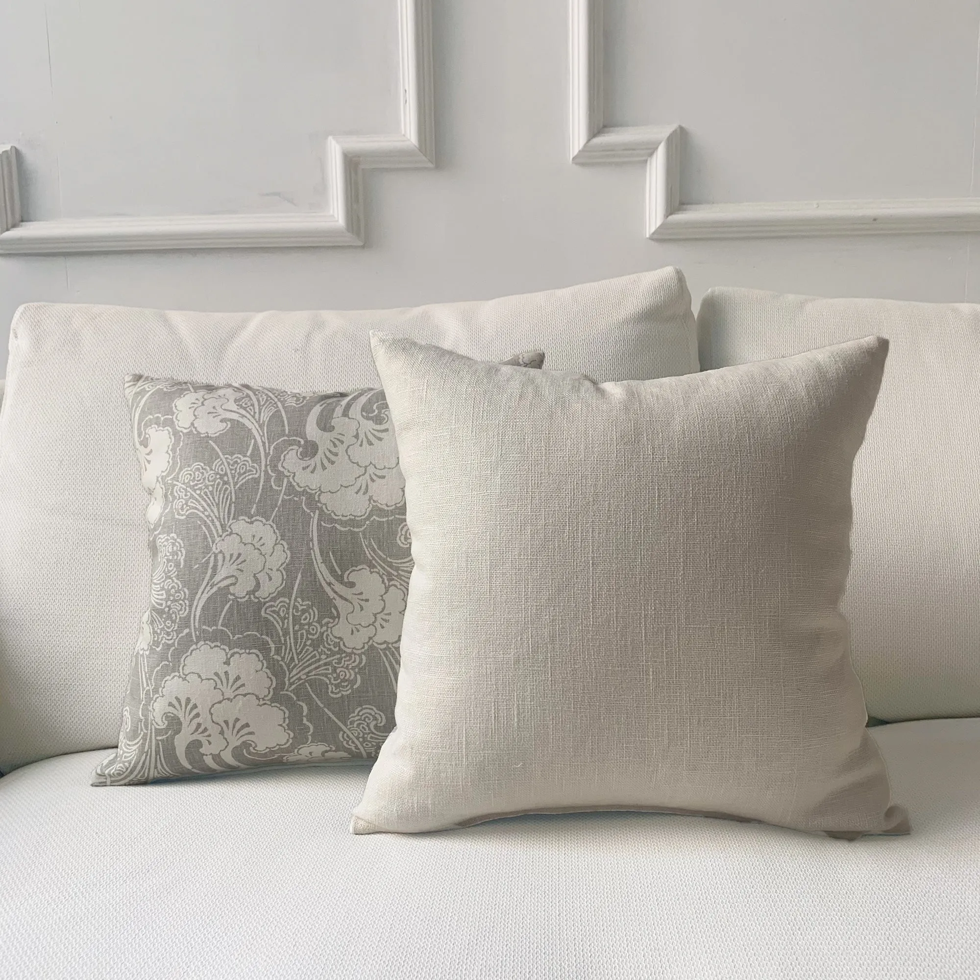 Light Gray Floral Botanical Throw Pillow Cover 17x17