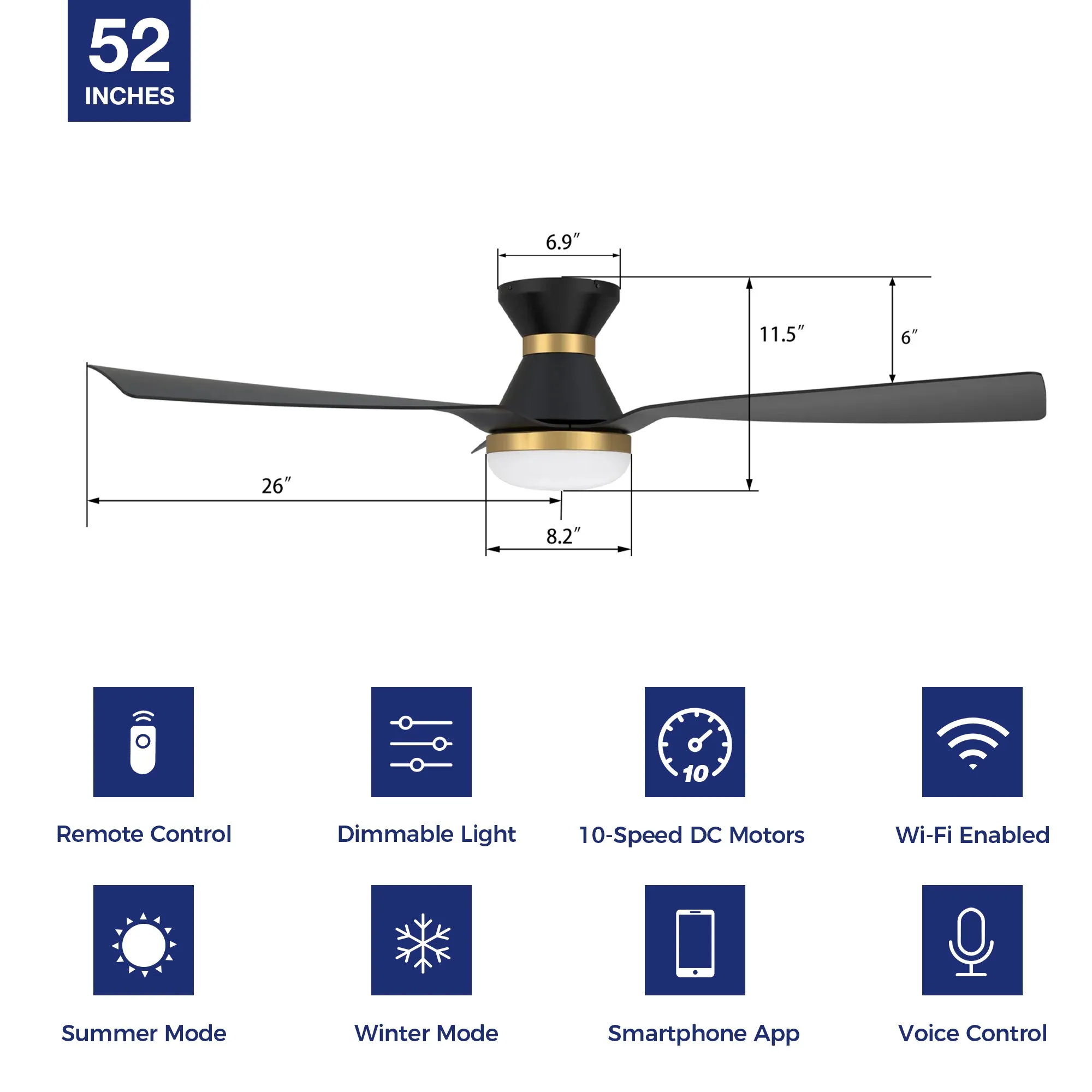 Livex Outdoor/Indoor Low Profile Smart Fan with LED light Remote 52“