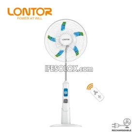 LONTOR 18" Rechargeable Standing Solar Fan with 5-Blades, Remote and Night Light (CTL-CF034R-18-C) - Brand New