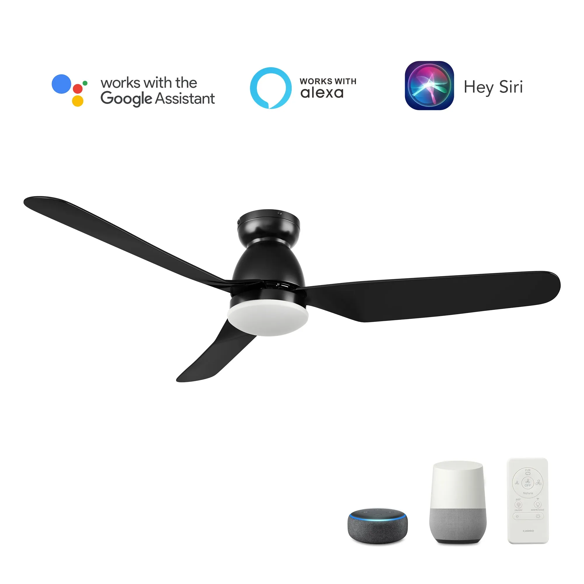 Macon Flush Mount Smart Ceiling Fan with LED Light and remote 52 inch