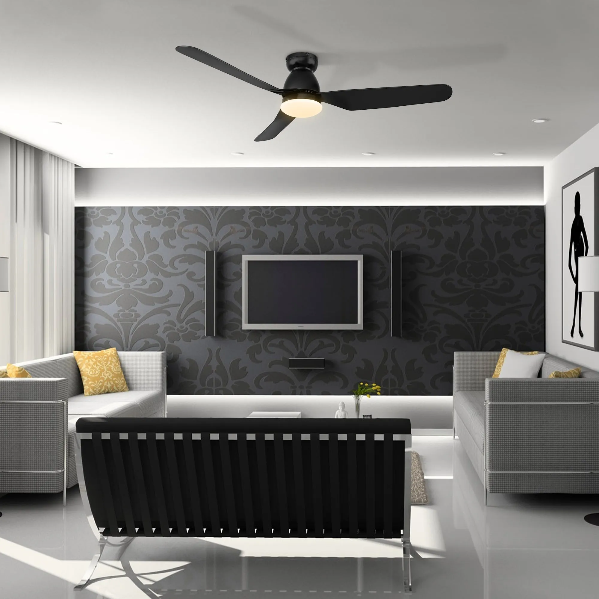 Macon Flush Mount Smart Ceiling Fan with LED Light and remote 52 inch