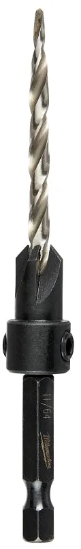 Milwaukee 48-13-5001 Countersink with Drill Bit, 11/64 in Dia Cutter, 1/4 in Dia Shank, 4.09 in OAL, Hex Shank, HSS :CD: QUANTITY: 1