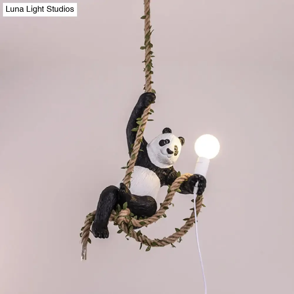 Modern White and Black Panda Hanging Lamp - Artistic 1-Bulb Pendant Ceiling Light for Restaurants