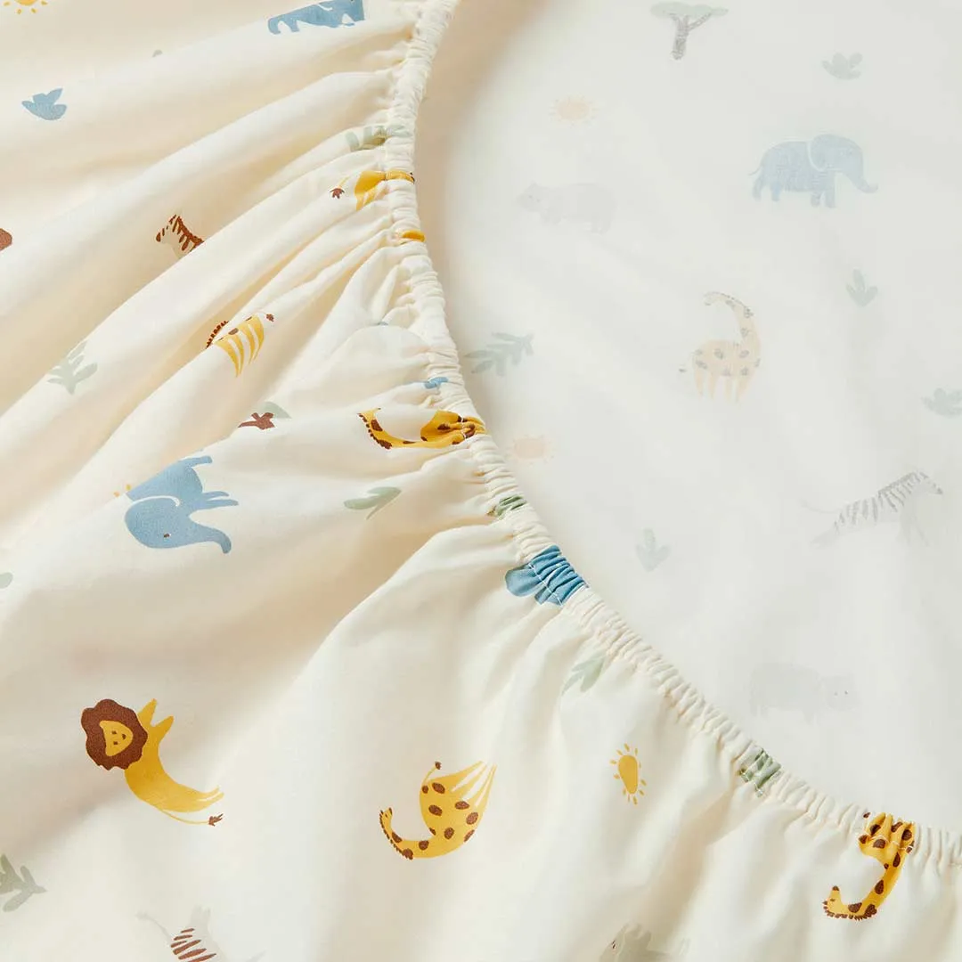 MORI Printed Cot Bed Fitted Sheet - Safari