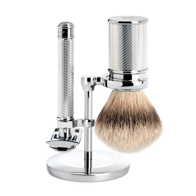 MUHLE Traditional, Chrome-plated Metal, Shaving Set - Safety Razor, Silvertip Badger Shaving Brush