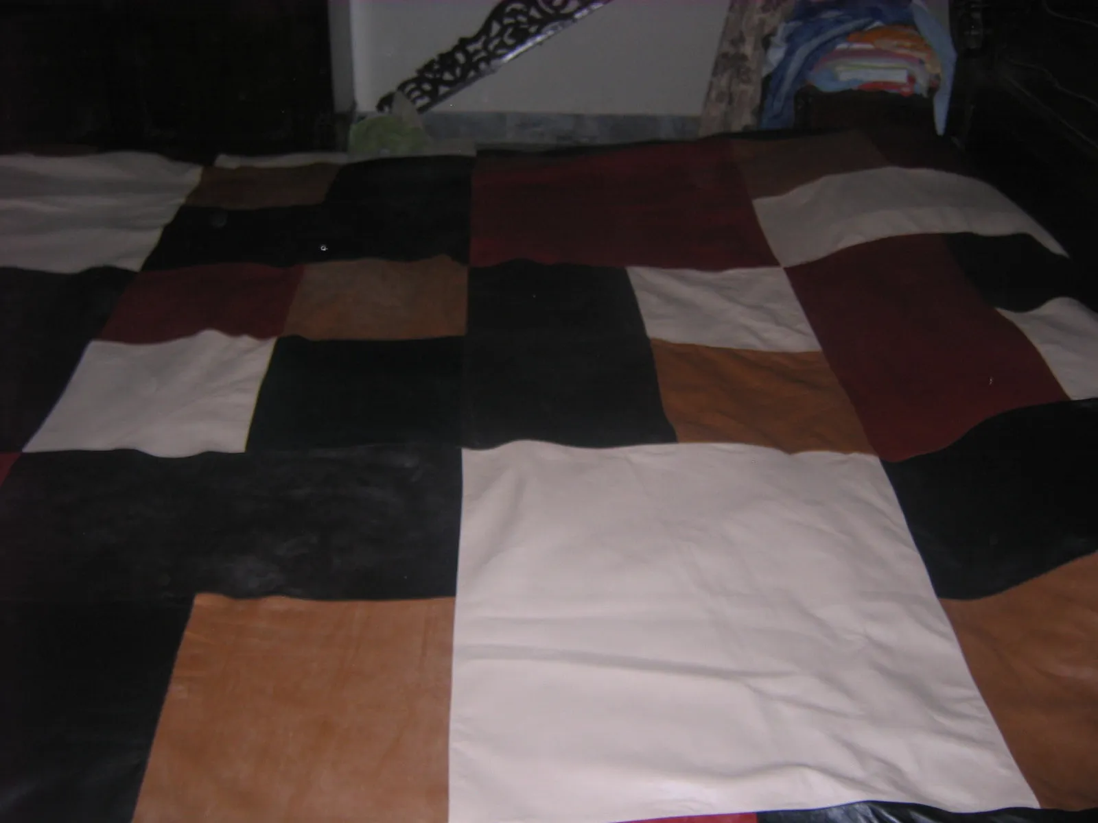 Multi Color Solid Square Pattern Leather Bed Sheet