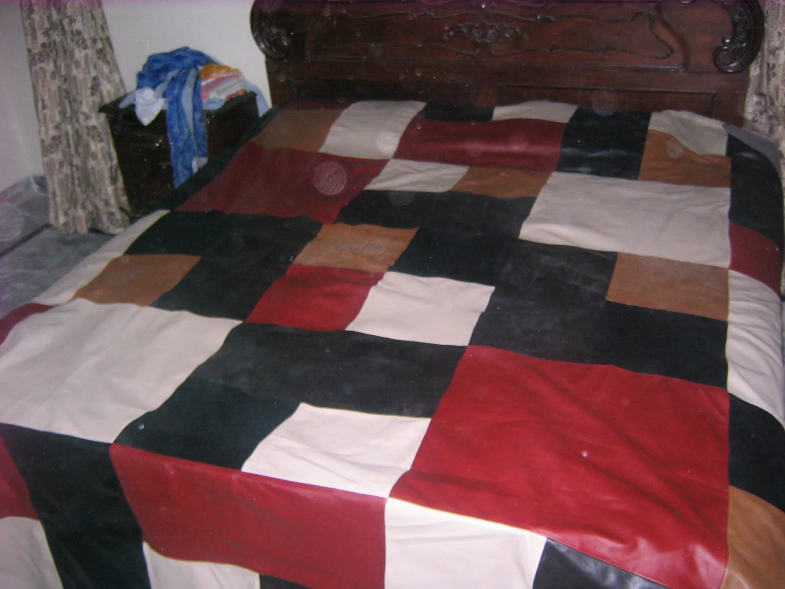 Multi Color Solid Square Pattern Leather Bed Sheet