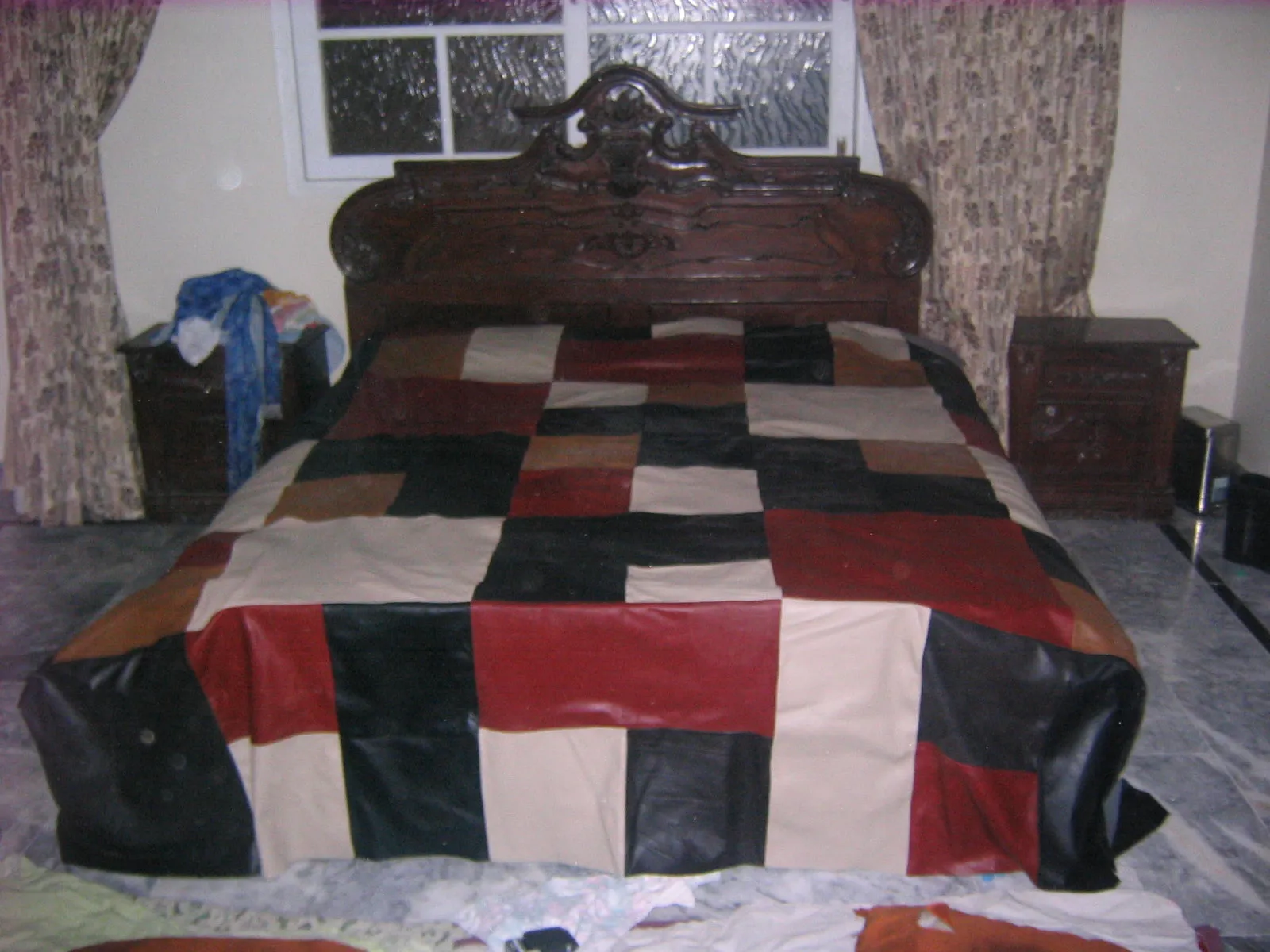 Multi Color Solid Square Pattern Leather Bed Sheet