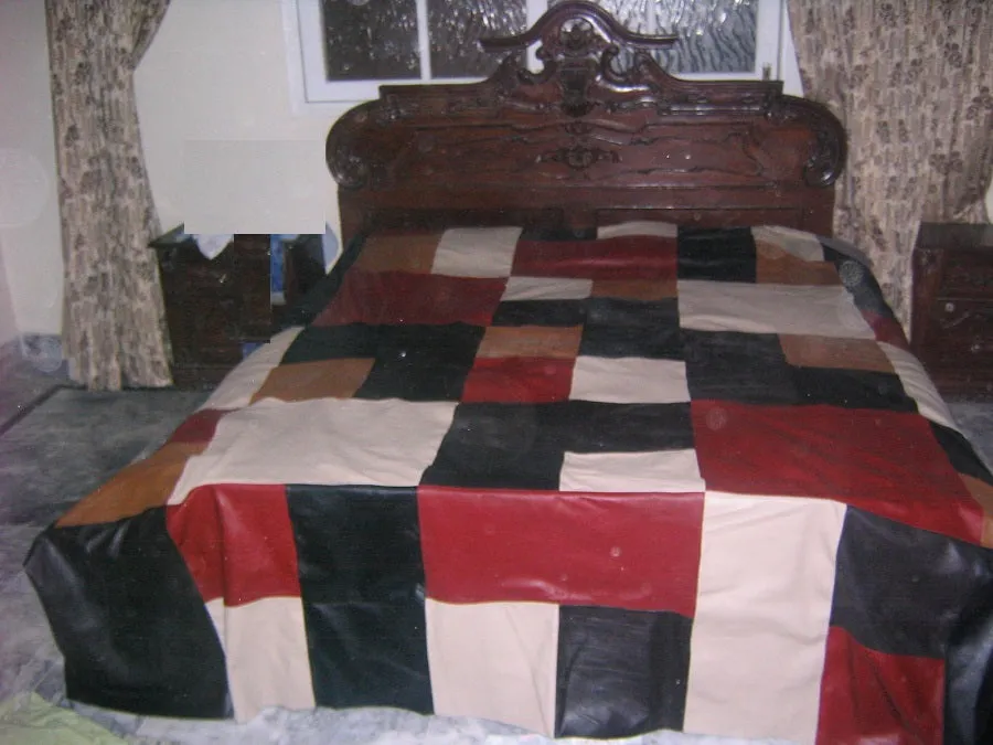 Multi Color Solid Square Pattern Leather Bed Sheet