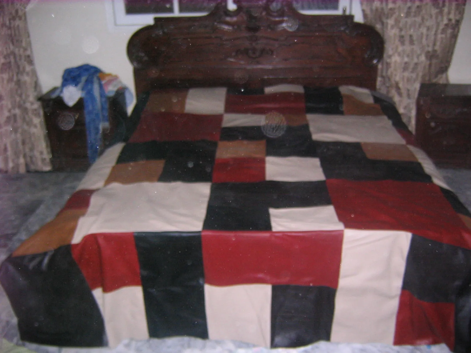 Multi Color Solid Square Pattern Leather Bed Sheet