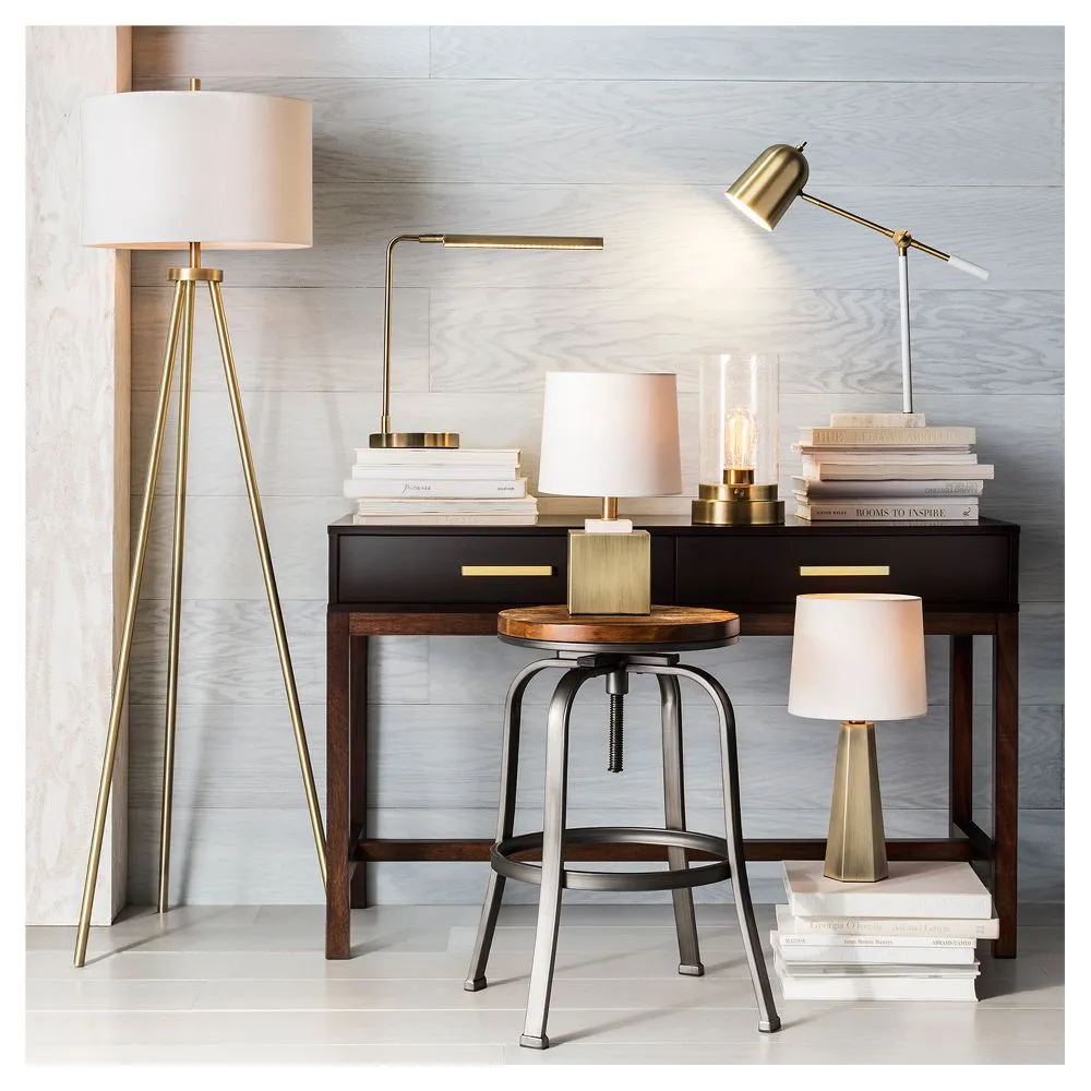 New - Ellis Tripod Floor Lamp Brass/White  - Project 62