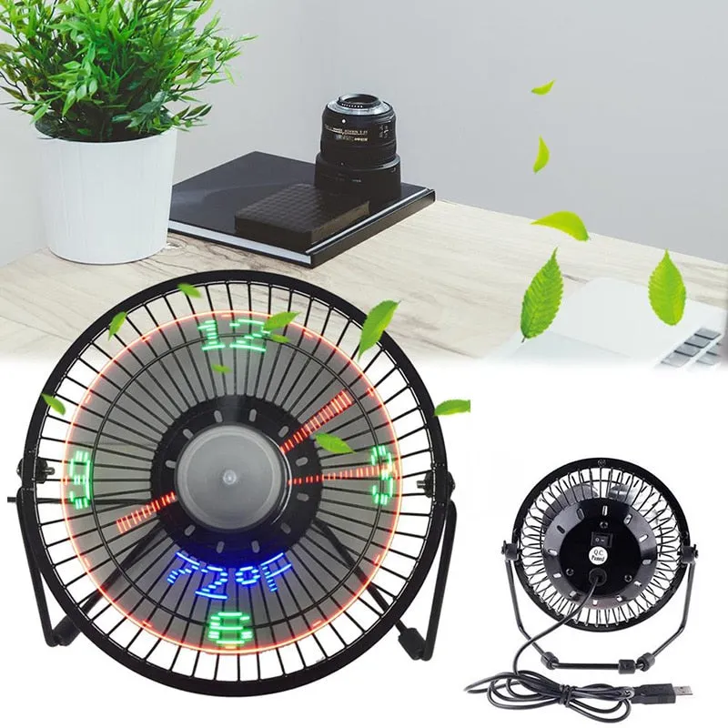 New Hot Selling USB LED Clock Mini Fan With Real Time Temperature Display Desktop 360 Cooling Fans For Home Office Summer