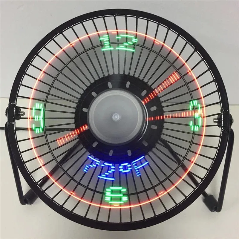 New Hot Selling USB LED Clock Mini Fan With Real Time Temperature Display Desktop 360 Cooling Fans For Home Office Summer