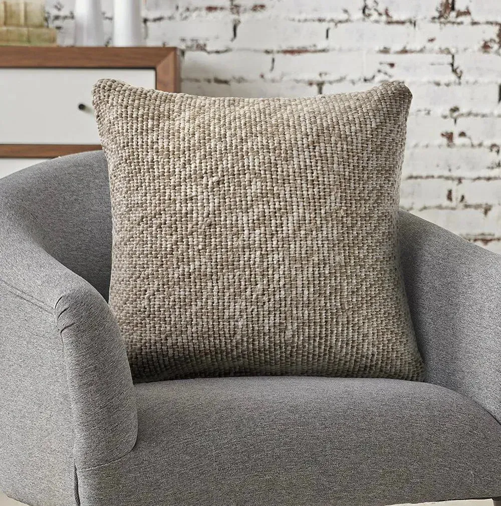 Oatmeal and Ivory Linen Woven  LR07516 Throw Pillow