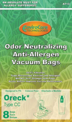 Oreck type CC Anti Odor / Allergen Vacuum Bags (8 Pack)