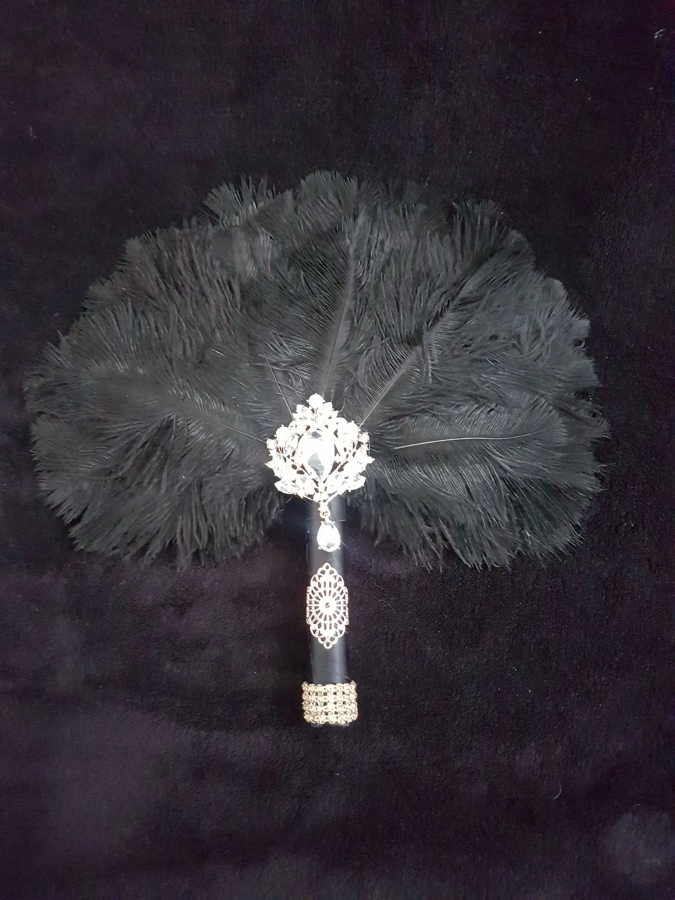 Ostrich Feather Fan. 12" bouquet luxury alternative Bouquet Great Gatsby wedding style -ANY COLOUR by Crystal wedding uk